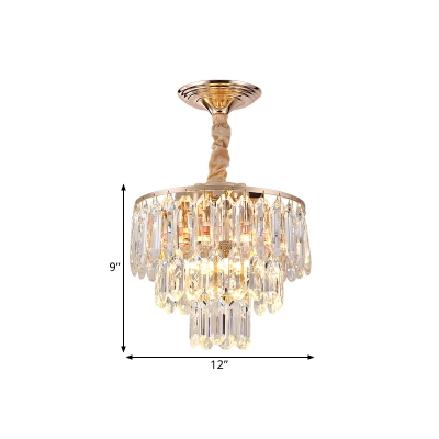 2 Lights Doorway Suspension Lamp Contemporary Gold Ceiling Chandelier with 3 Tiers Crystal Block Shade
