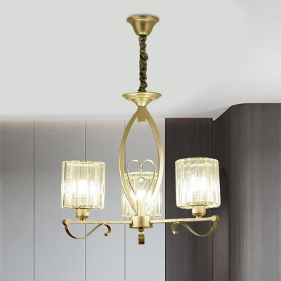 3/6 Lights Ceiling Pendant Post-Modern Cylinder Prismatic Crystal Hanging Chandelier in Gold