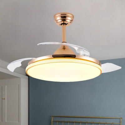 3 Blades Circle Acrylic Hanging Fan Light Minimal White/Black/Gold Finish LED Semi Flush Mount, 36