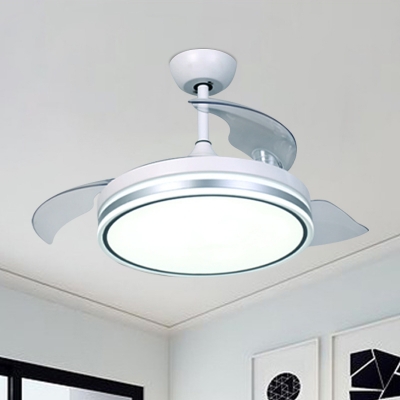 3 Blades Round Ceiling Fan Light Modern Metallic LED White Semi Flush Light, 42
