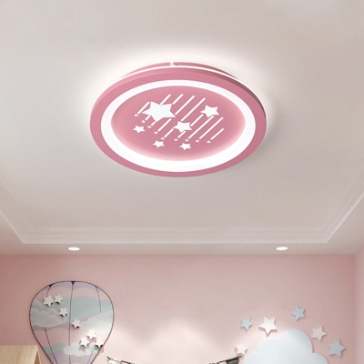 Acrylic Round Flush Ceiling Light Kids LED Flush Mount Lighting with Star Pattern in Pink, Warm/White Light