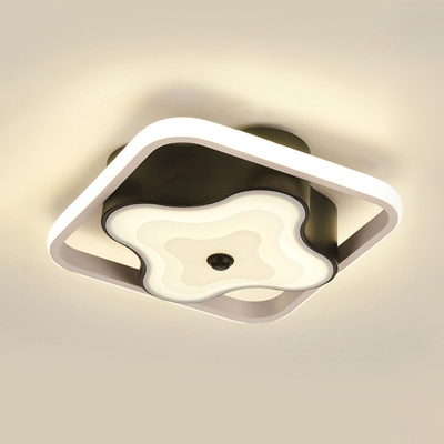 Black Geometric Flush Mount Fixture Minimalism LED Metal Flushmount Lighting in White/Warm Light