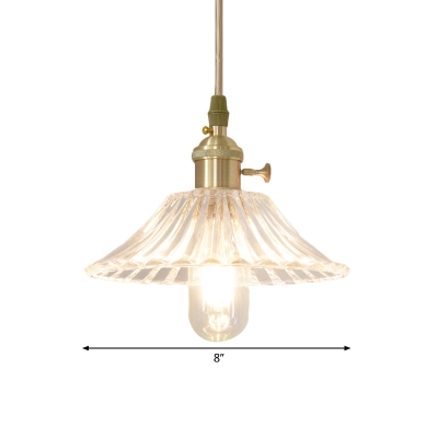 Brass 1-Light Suspension Lighting Colonial Clear Glass Umbrella Pendant Ceiling Light