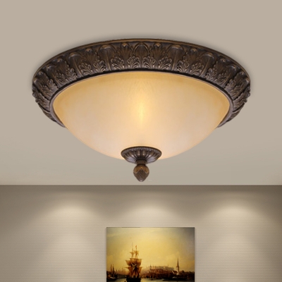 Brass Bowl-Shape LED Flushmount Traditional Frosted Glass Kitchen Close to Ceiling Light, 12.5