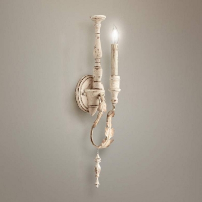 Candle Metal Wall Light Sconce French Country 1-Light Living Room Wall Mount Lamp in Brown/White