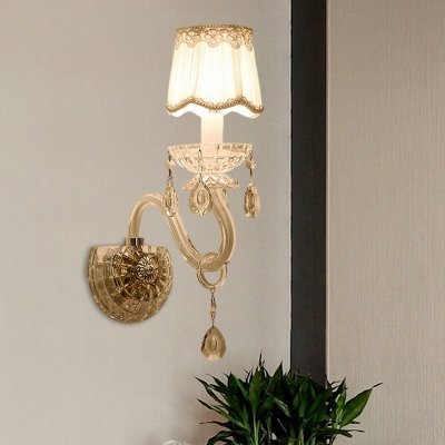Candle Wall Lighting Contemporary Clear Crystal 1/2-Light Flush Mount Wall Sconce in White with Scalloped Shade