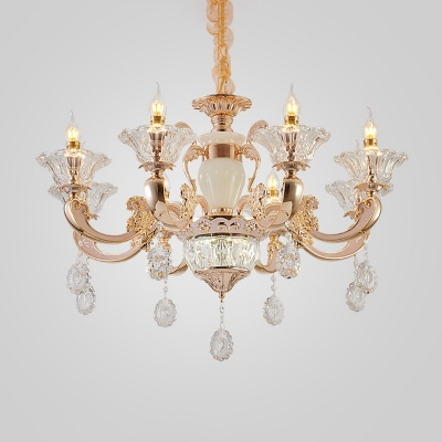 Candlestick Crystal Chandelier Traditional 6/8 Heads Bedroom Hanging Ceiling Light in Gold