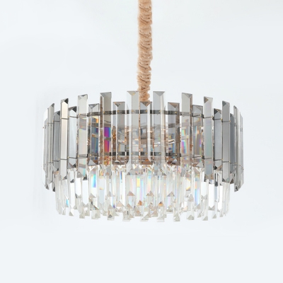 Contemporary 9-Light Hanging Lamp with Crystal Rectangle Shade Clear Tiered Ceiling Chandelier for Living Room