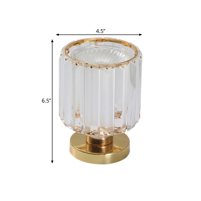 Contemporary Cylindrical LED Desk Lamp Prismatic Optical Crystal Night Light in Gold, White Light