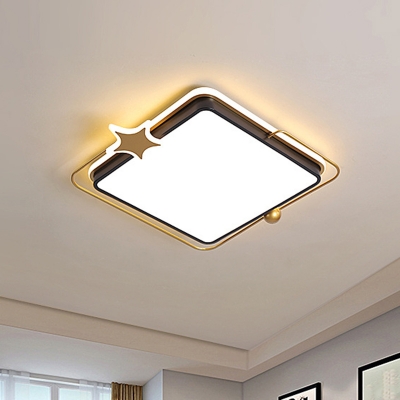 Contemporary LED Ceiling Fixture Black Round/Square Flushmount Lighting with Acrylic Shade in Warm/White Light