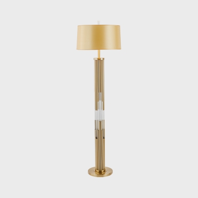 Crystal Pillar Floor Lamp Postmodern 1 Bulb Living Room Standing Light with Drum Shade in Gold