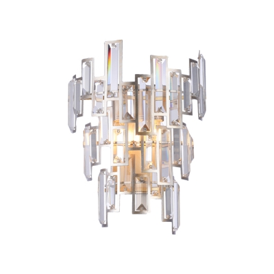 Crystal Prisms 3-Tier Sconce Light Modern 2-Head Flush Mount Wall Sconce in Rose Gold for Living Room