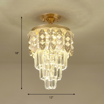 Crystal Prisms LED Tiered Semi Flush Ceiling Light Modern Clear Ceiling Mounted Fixture, in Warm Light