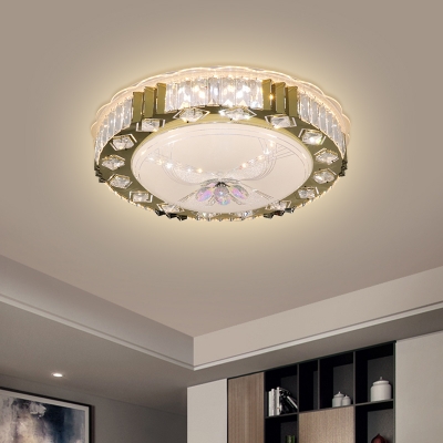 Crystal Round Ceiling Flush Mount Simple Bedroom LED Flush Mount Recessed Lighting in Stainless Steel, Warm/Multi-Color Light