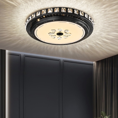 Disk Bedroom Ceiling Light Fixture Modernist Crystal-Encrusted Black LED Flush Mount