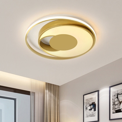 Ellipse Bedroom Ceiling Mounted Light Metal LED Modern Flush Mount Fixture in Gold, White/3 Color Light