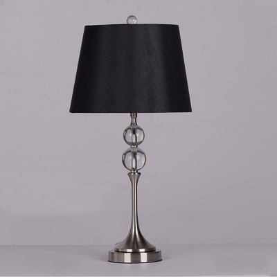 Fabric Tapered Drum Night Lamp Country 1-Light Bedroom K9 Crystal Table Lighting in Black/Beige