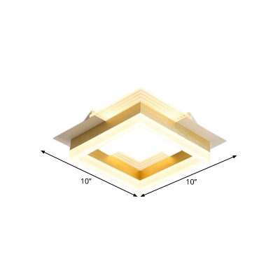 Gold Square Flush Mount Minimalism LED Metallic Flush Ceiling Light Fixture, Warm/White Light