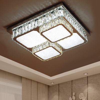 LED Square Close to Ceiling Lighting Contemporary Clear Crystal Flush Mount Lighting for Parlor