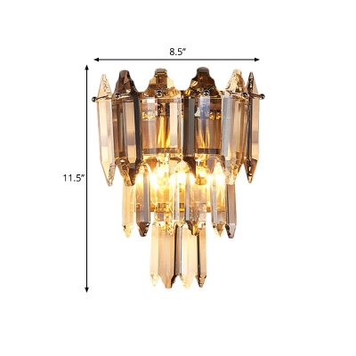 Mid Century 3 Tiers Wall Light Fixture 2-Bulb Crystal Prism Wall Mounted Lamp in Gold