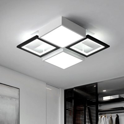 Minimalism LED Flush Ceiling Light with Metal Shade Black Square Flushmount in Warm/White Light, 18