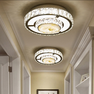 Nickel LED Flush Ceiling Light Modern Crystal Encrusted 2-Layer Round/Square Flushmount Lighting for Balcony