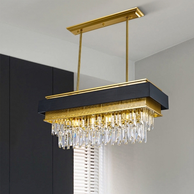 Postmodern Tiered Rectangle Island Lamp 5 Bulbs Crystal Ceiling Pendant in Black-Gold