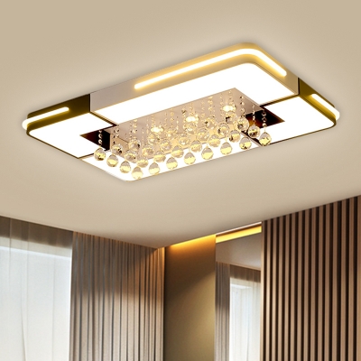Rectangle Acrylic LED Ceiling Light Fixture Modern Black and White Flush Mount Lighting with Crystal Ball Deco