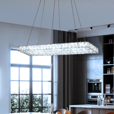 Rectangle Clear Crystal Island Lighting Contemporary LED Suspension Lamp for Dining Room