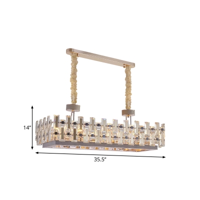 Rectangular Crystal Hanging Island Light Modern Style 12 Heads Kitchen Suspended Lighting Fixture in Gold