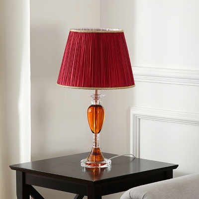 

Red Barrel Shade Desk Lighting Traditional Pleated Fabric Single Parlor Night Table Lamp with Amber Crystal Stand, HL667427