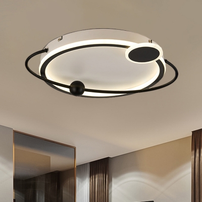 Round Ceiling Mounted Light Modern Metal Gold/Black-White LED Flush Lamp Fixture in White/Warm Light, 19