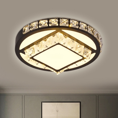 Round/Square Tiers Thin LED Ceiling Flush Modernism White Crystal Embedded Flush Mount Light