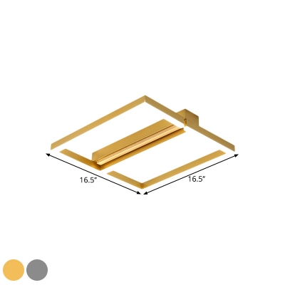 Square Frame Metallic Semi Flush Mount Nordic Grey/Gold LED Ceiling Mounted Fixture in Warm/White Light, 16.5