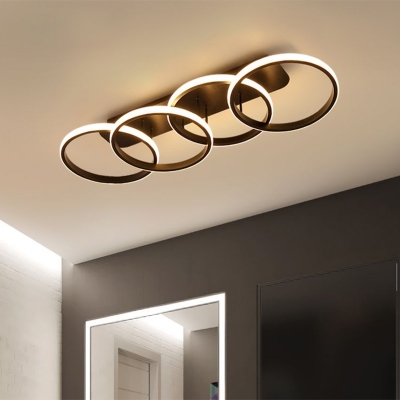 Stacked 4-Ring Semi Flush Mount Simplicity Metallic LED Black Ceiling Light (The customization will be 7 days)