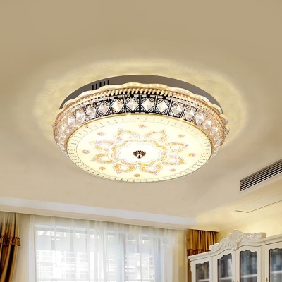 Study Room LED Flush Mount Modern Chrome Ceiling Light Fixture with Lotus Clear Beveled Crystal Shade