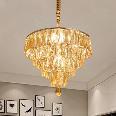 Tapered Tiers Kitchen Drop Lamp Contemporary Clear Beveled Cut Crystal 4-Bulb Chandelier Pendant
