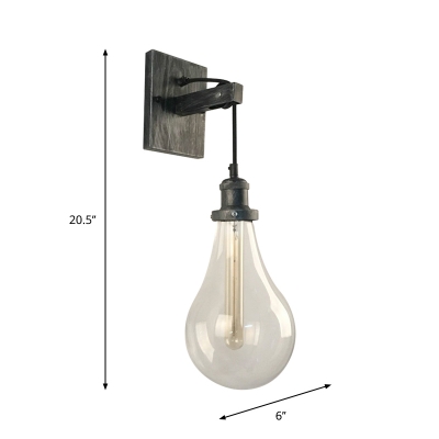 Vintage Drop-Shape Wall Lighting Ideas 1 Light Clear Glass Wall Mounted Lamp Fixture in Black