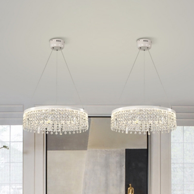 White LED Chandelier Lamp Modernist Clear Crystal Fringe 1/2-Tier Ceiling Pendant Light in White/Warm Light