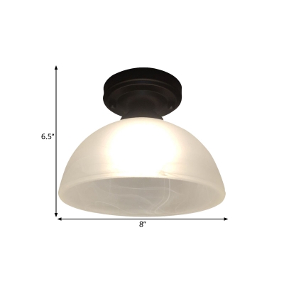 1 Light Bowl Flush Mount Lamp Rustic Style Black Opal Frosted Glass Close to Ceiling Lighting