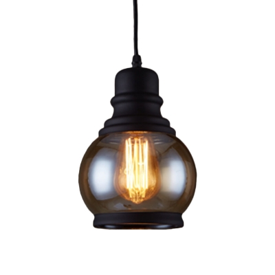 1 Light Jar-Shape Pendant Light Kit Industrial Black Finish Clear Glass Hanging Lamp
