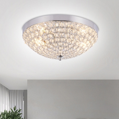 2-Light Clear Crystal Octagon Flush Mount Chrome Dome Shade Bedroom Ceiling Flushmount Lamp