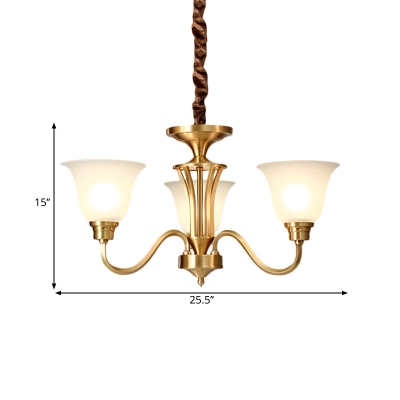 3/5 Lights Bell Pendant Ceiling Light Colonial Brass Frosted Glass Hanging Lamp Kit for Living Room
