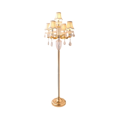 5 Lights Floor Standing Lamp Classic Living Room Floor Light with Scalloped Fabric Shade with Clear Crystal Draping