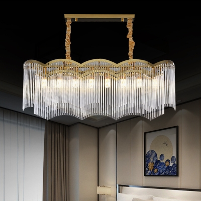 8 Lights Trim Fringe Island Pendant Post-Modern Clear Crystal Rods Hanging Light Kit for Dining Room