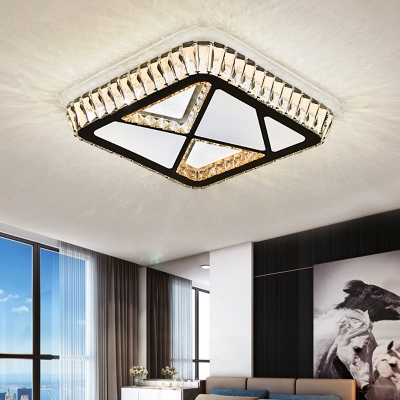 Bevel Cut Glass Geometric Ceiling Mounted Light Contemporary LED White Flush Mount Lighting for Bedroom