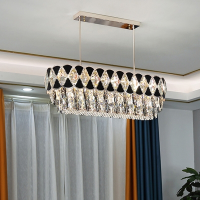 Black 12 Bulbs Pendant Lighting Modernist Clear Crystal Oblong Hanging Light over Island