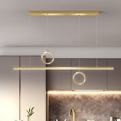 Black/Gold Ring and Line Multi Light Pendant Minimalism LED Metal Hanging Lamp Fixture in White/Warm Light