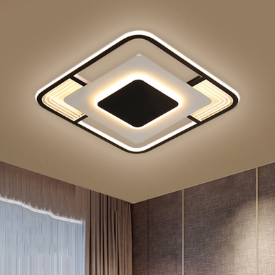 Black/Gold Square Flush Ceiling Light Modern LED Acrylic Flushmount Lighting in Warm/White/3 Color Light