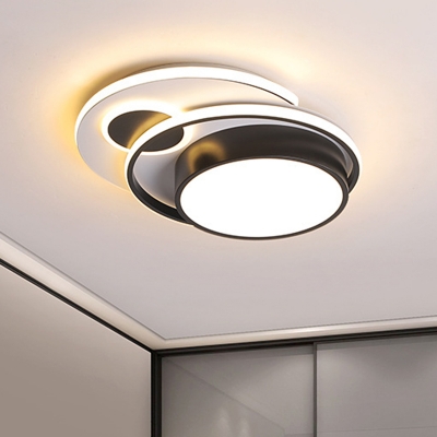 Black Rounded Flushmount Contemporary LED Metallic Ceiling Flush Mount in Warm/White Light, 16